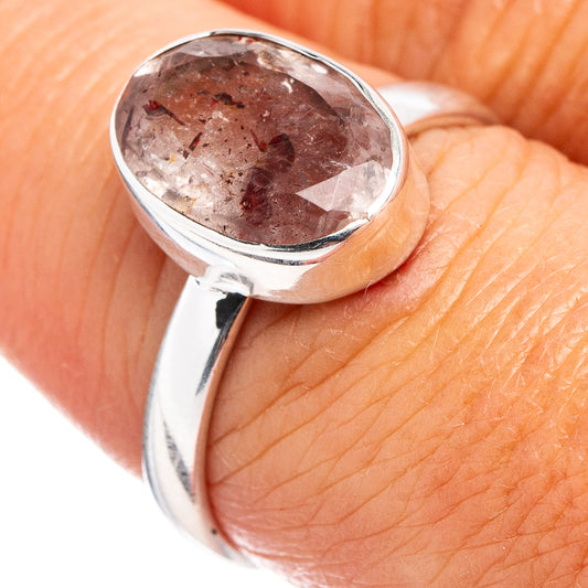 Sterling silver ring with round bezel-set Super Seven stone, size 7.75