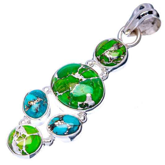 Green Copper Composite Turquoise, Blue Copper Composite Turquoise Pendant 1 3/4" (925 Sterling Silver) P41036