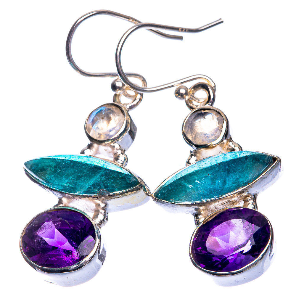 Blue Fluorite, Amethyst, Rainbow Moonstone Earrings 1 1/2" (925 Sterling Silver) E432474