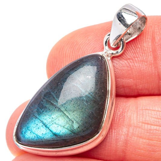 Labradorite pendant in .925 sterling silver, teardrop stone with blue flash and loop bail