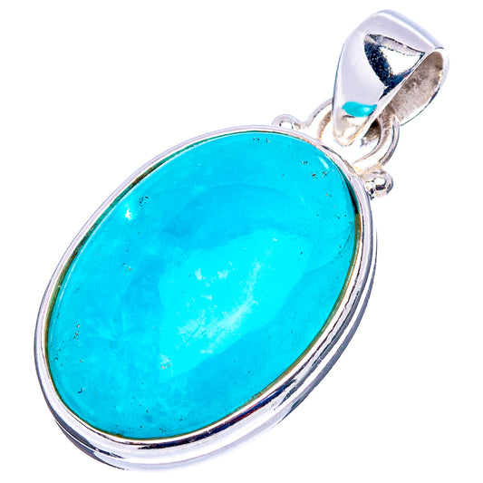 Turquoise oval pendant, .925 sterling silver prong bezel with loop bail