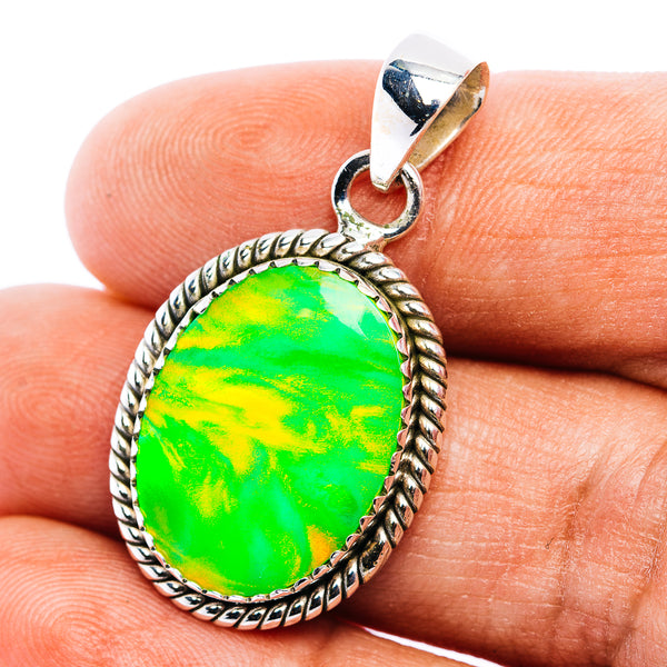 Green Aurora Opal Pendant 1 3/8" (.925 Sterling Silver)