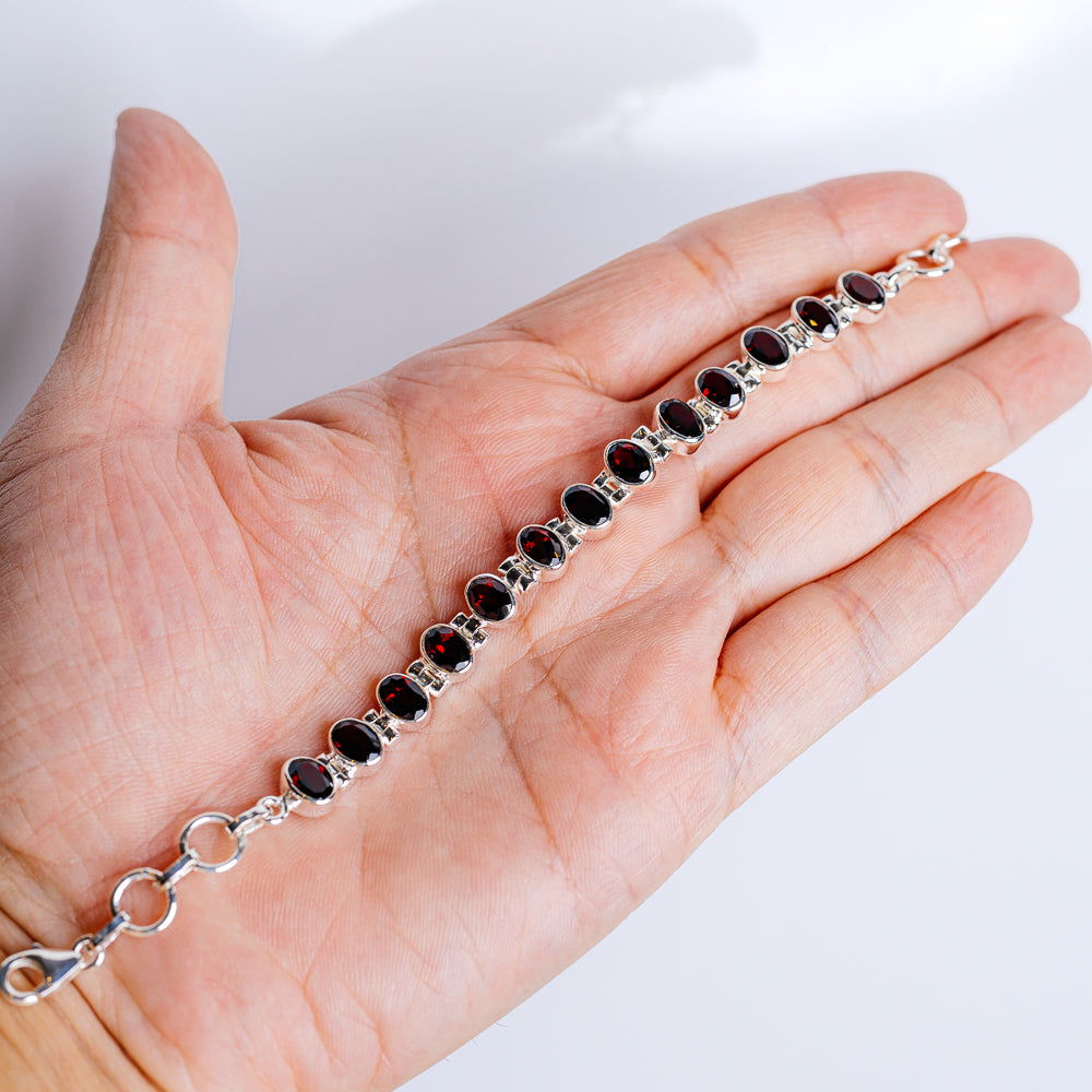 Garnet Bracelet 6 to 8" (.925 Sterling Silver)
