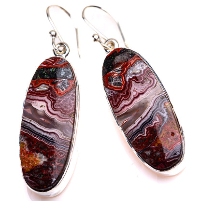 Crazy Lace Agate Earrings 1 5/8" (925 Sterling Silver) EARR432129