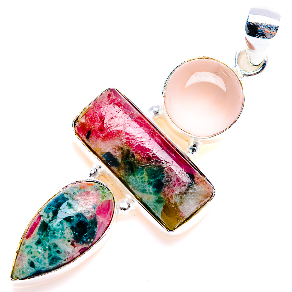 Natural Tourmaline, Rose Quartz Pendant 2" (925 Sterling Silver) PD38263