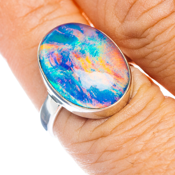 Aurora Opal Ring Size 7.5 (.925 Sterling Silver)