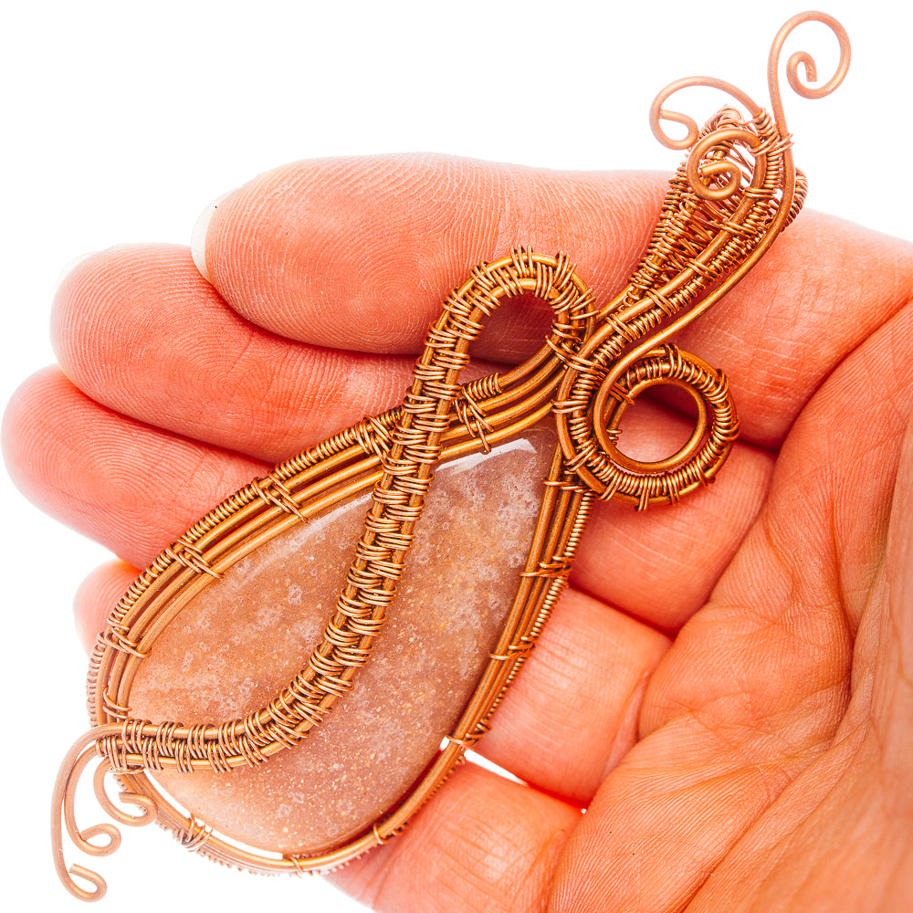Sunstone Wire Wrap Pendant 3 3/4" (Copper)