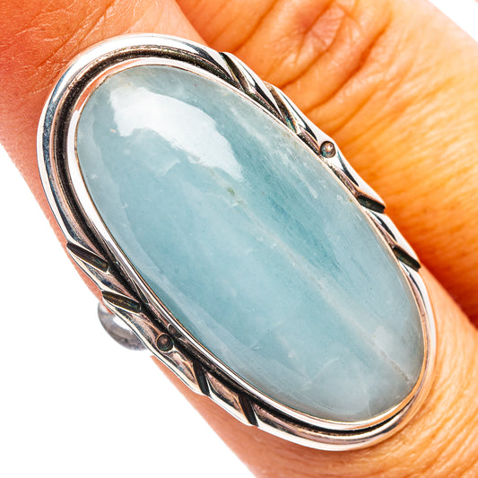 Aquamarine oval ring in .925 sterling silver, size 7, polished oval stone setting