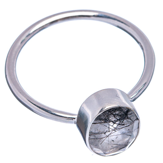 Round tourmalinated quartz ring in .925 sterling silver, side view of gray gemstone bezel