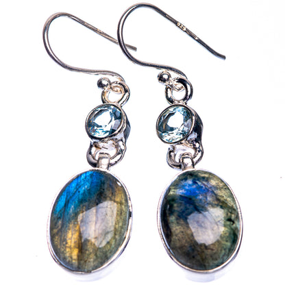 Labradorite, Blue Topaz Earrings 1 5/8" (925 Sterling Silver) E432711