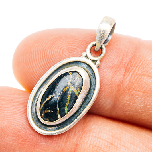 Sterling silver oval pendant with turquoise-look inlay and bail
