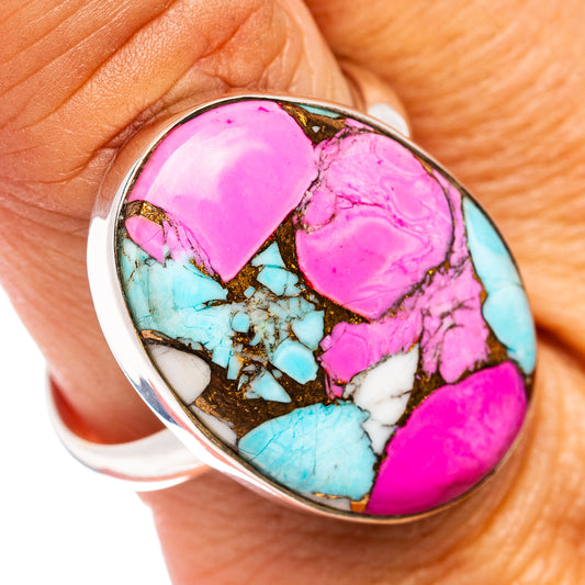 Premium Cotton Candy Dahlia Turquoise Ring Size 10 Adjustable (.925 Sterling Silver)