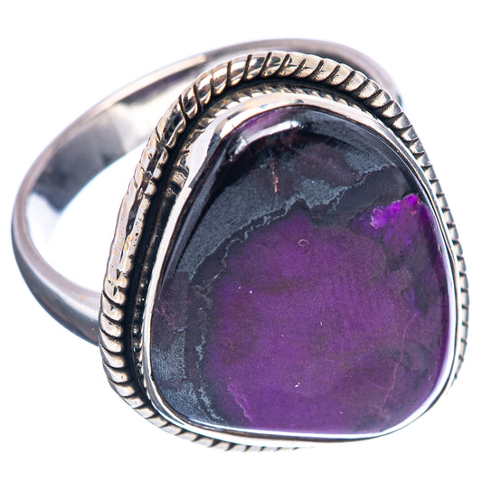 Sterling silver sugilite ring, oval purple stone in braided rope border