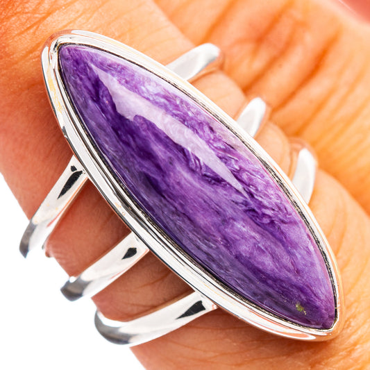 Size 7 charoite ring, .925 sterling silver with oval purple gemstone bezel setting