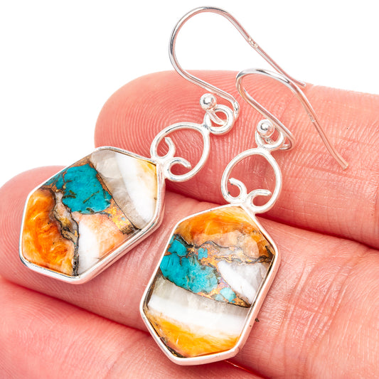 Spiny Oyster Turquoise Earrings 1 5/8" (925 Sterling Silver) E1264