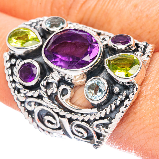 Signature Faceted Amethyst, Peridot Ring Size 8 (925 Sterling Silver) R3548