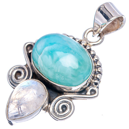 Rare Larimar, Rainbow Moonstone Pendant 1 3/8" (.925 Sterling Silver)