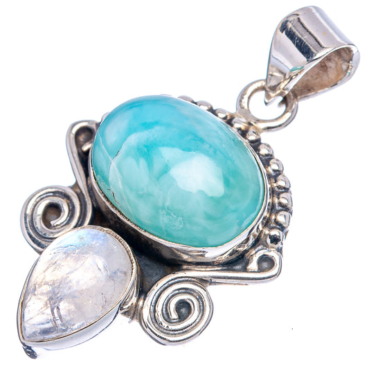 Sterling silver pendant with oval turquoise-blue stone and pear moonstone cabochon