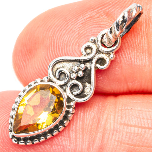 Oval citrine gemstone pendant in ornate .925 sterling silver setting