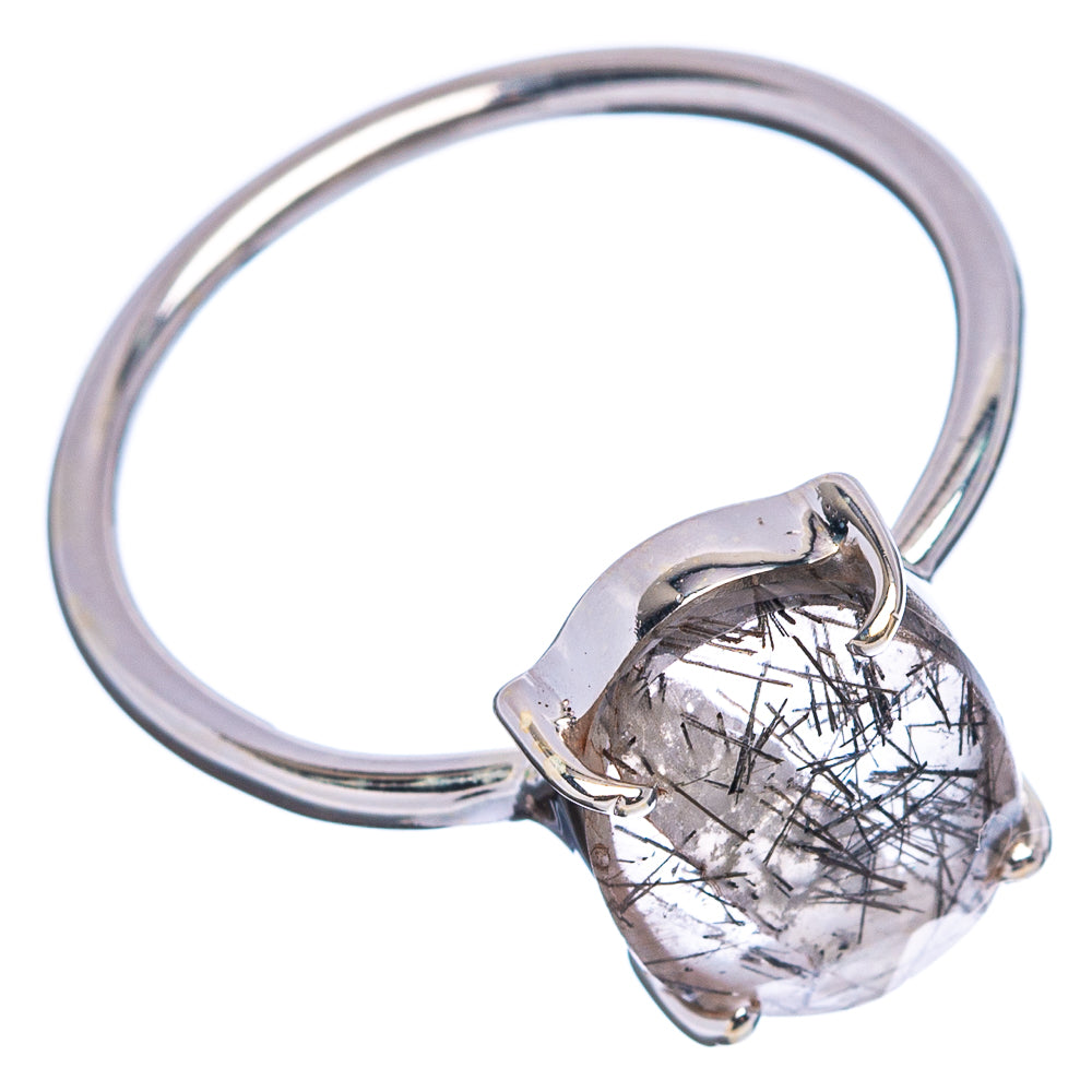 Faceted Tourmalinated Quartz Ring Size 9 (.925 Sterling Silver)