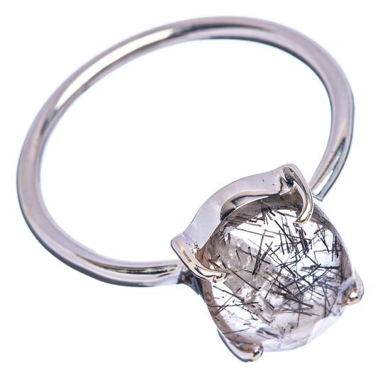 Sterling silver ring featuring an oval tourmalinated quartz stone in a prong mount