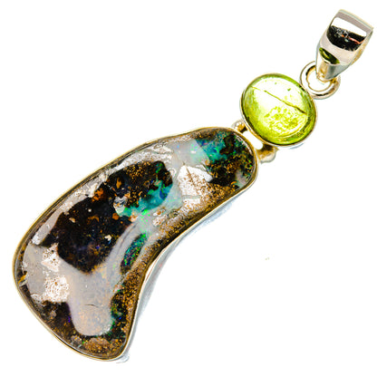 Teardrop opal and peridot pendant in 925 sterling silver with bail