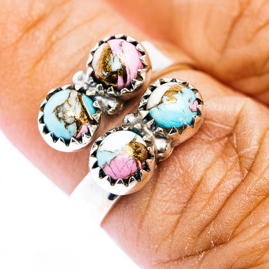 Southwestern Style Cotton Candy Turquoise Ring Size 6 Adjustable (.925 Sterling Silver)