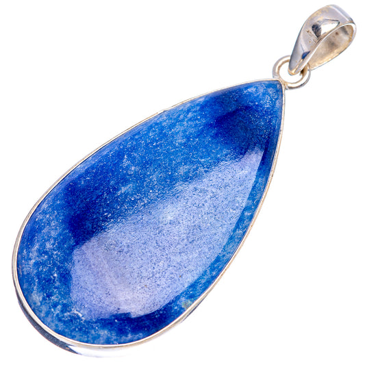 Blue dumortierite teardrop pendant with .925 sterling silver bezel and top bail
