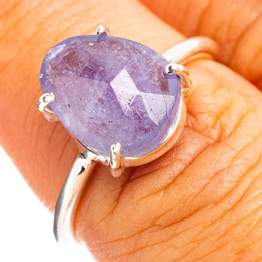 Faceted tanzanite ring in .925 sterling silver, oval purple gemstone, size 7