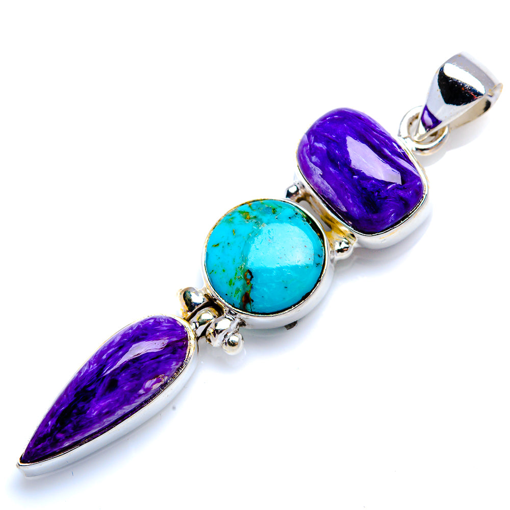 Charoite, Chrysocolla, Amethyst 925 Sterling Silver Pendant 2 1/4" (925 Sterling Silver) PD38386