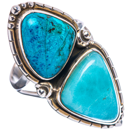 Sterling silver double-stone ring showing deep blue and aqua oval settings