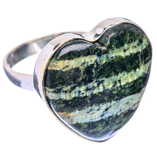 Large Green Vein Jasper Ring Size 9 (925 Sterling Silver) R141404