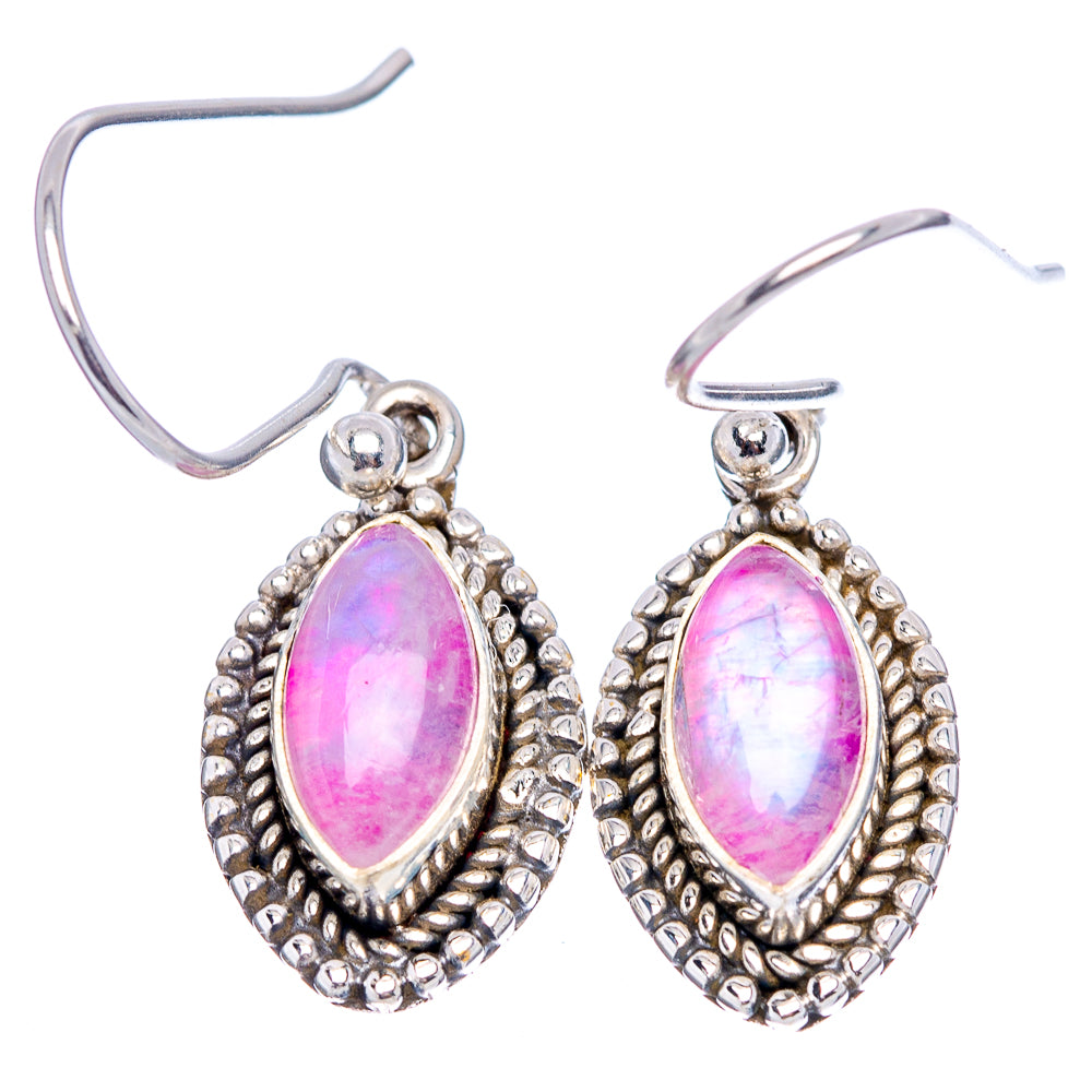 Pink Moonstone Earrings  1 1/8" (.925 Sterling Silver)