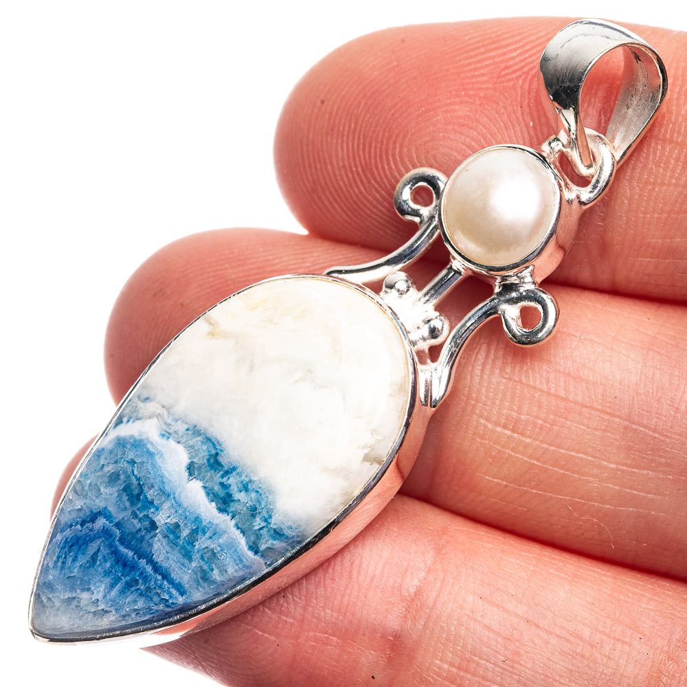 Blue Scheelite, Cultured Pearl Pendant 2" (925 Sterling Silver) P39188