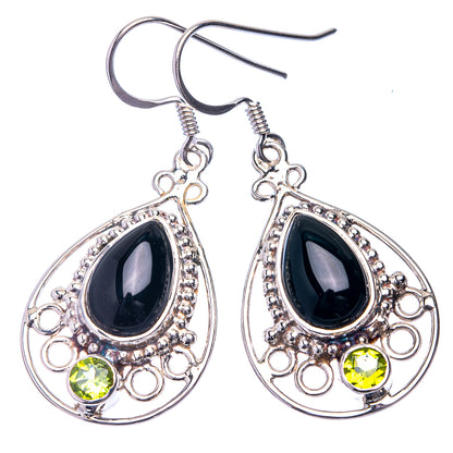 Premium Black Onyx, Peridot Earrings 1 5/8" (925 Sterling Silver) E432354