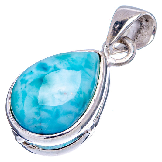 Larimar teardrop pendant in .925 sterling silver, oval bail and polished bezel