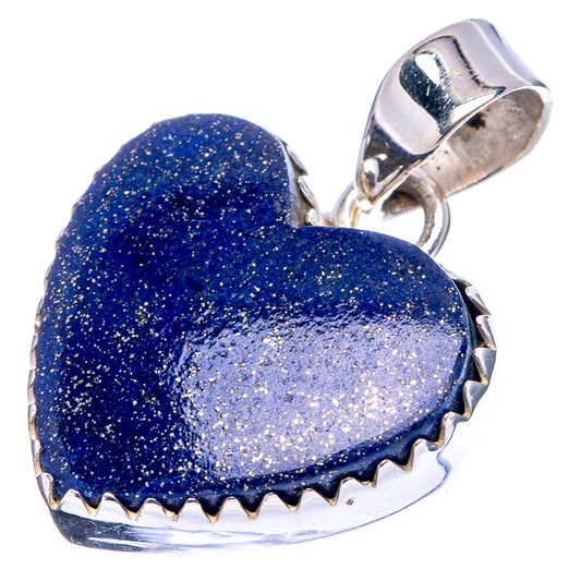 Blue lapis lazuli heart pendant with .925 sterling silver bail and textured border