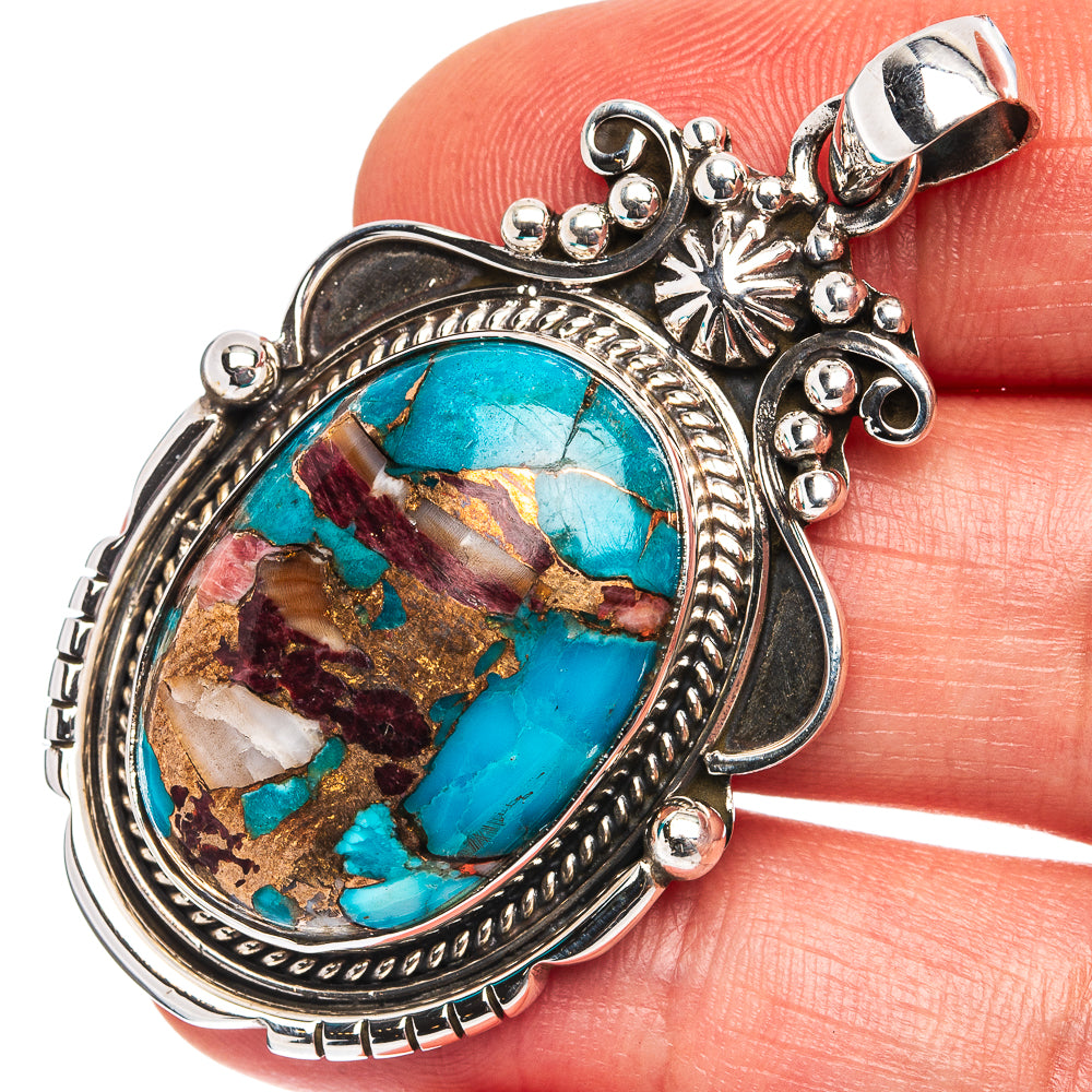 Premium Turquoise Coral Matrix Pendant 2" (.925 Sterling Silver)