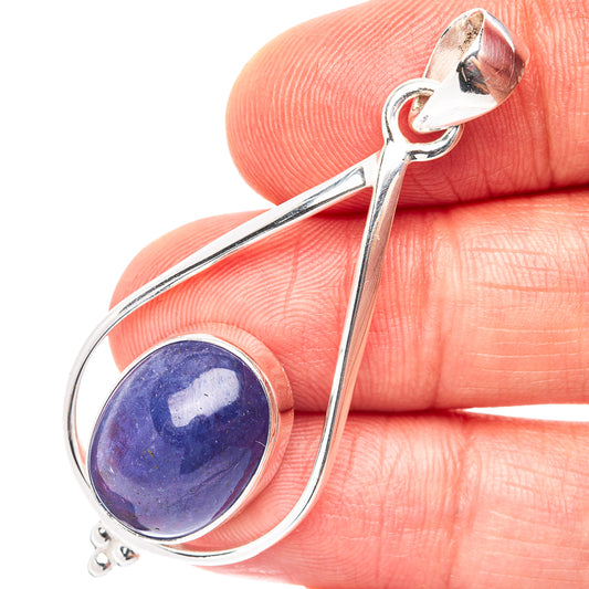 Sterling silver teardrop pendant with blue tanzanite gemstone and loop bail