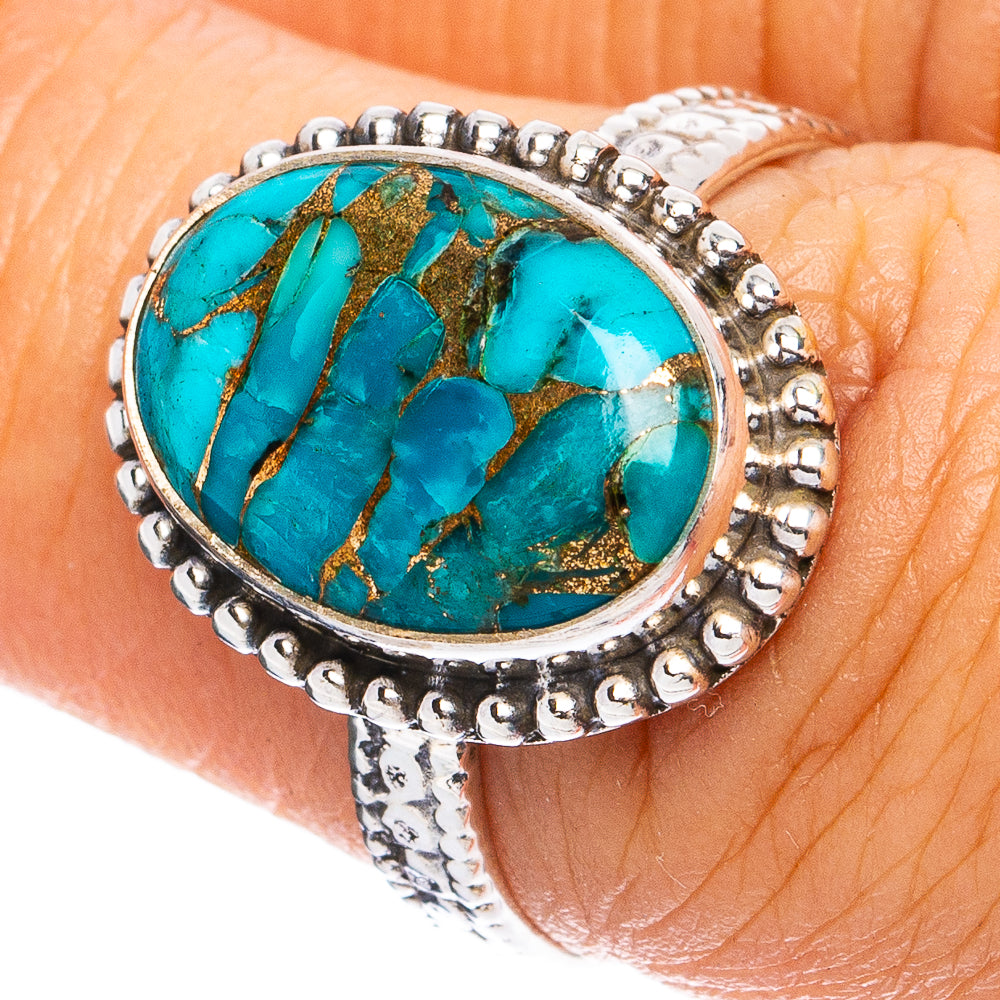 Blue Copper Composite Turquoise Ring Size 7.25 (925 Sterling Silver) R8310