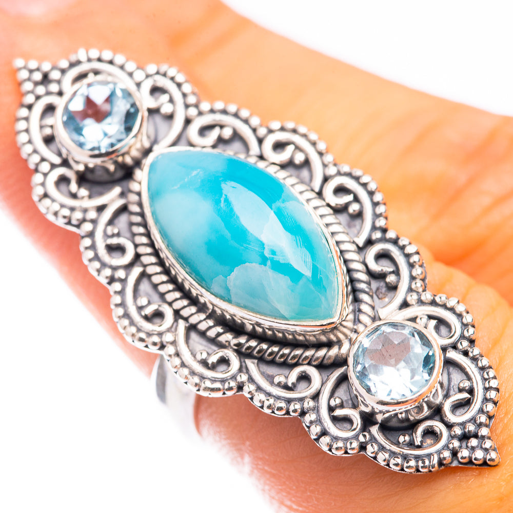 Large Larimar, Blue Topaz Ring Size 6 (925 Sterling Silver) R141363