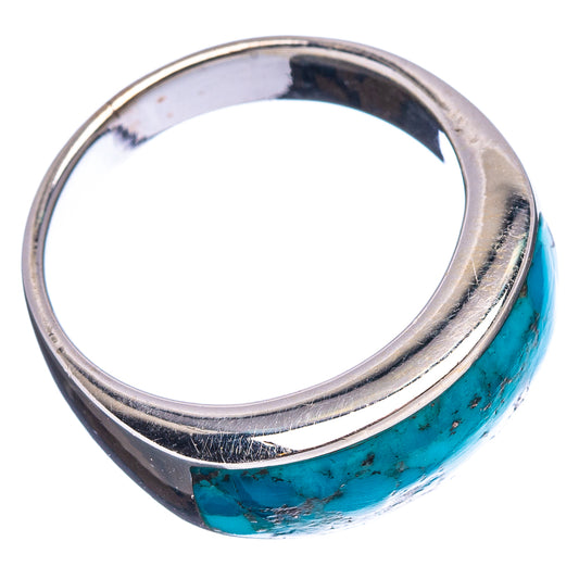 Sterling silver ring with oval turquoise inlay, wide band and polished edges