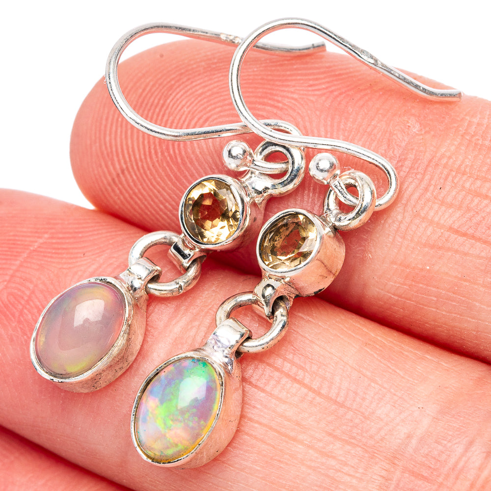 Rare Ethiopian Opal, Citrine Earrings 1 3/8" (925 Sterling Silver) E1406