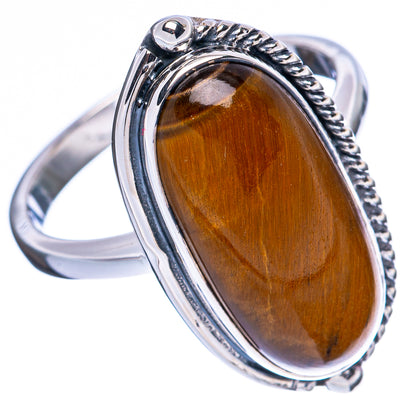 925 sterling silver tiger eye ring, oval raised stone with rope-trim bezel, side view