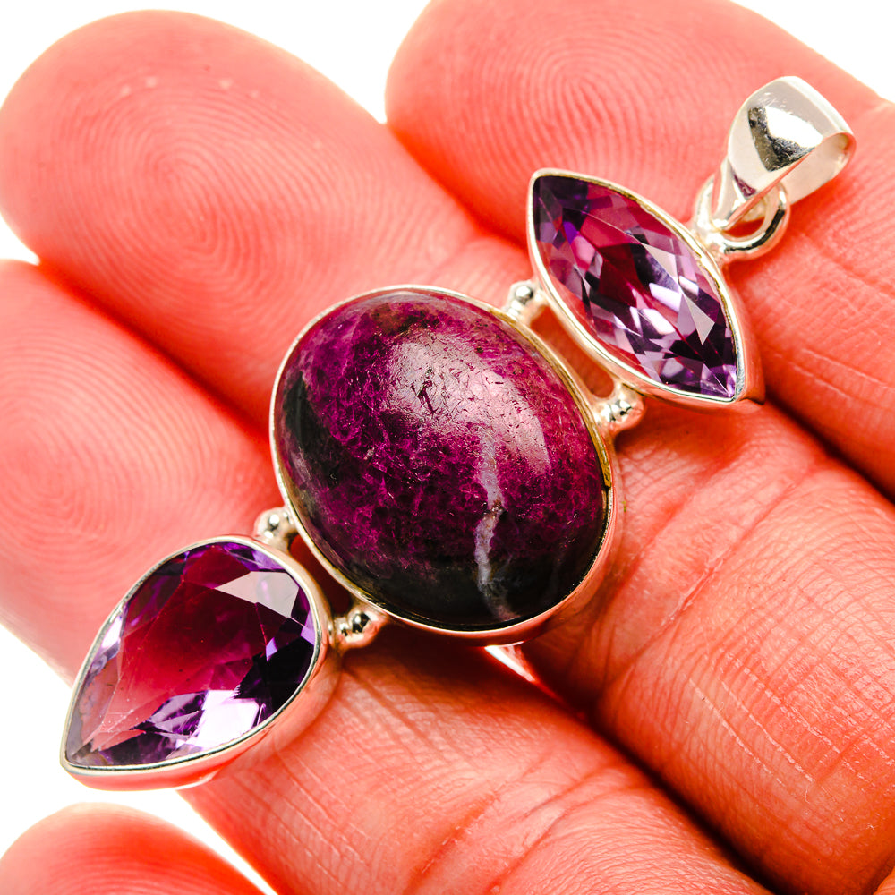 Ruby Zoisite, Amethyst Pendant 2" (925 Sterling Silver) PD37909