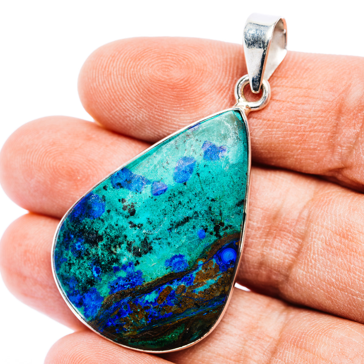Blue Bird Azurite Pendant 2 1/8" (.925 Sterling Silver)