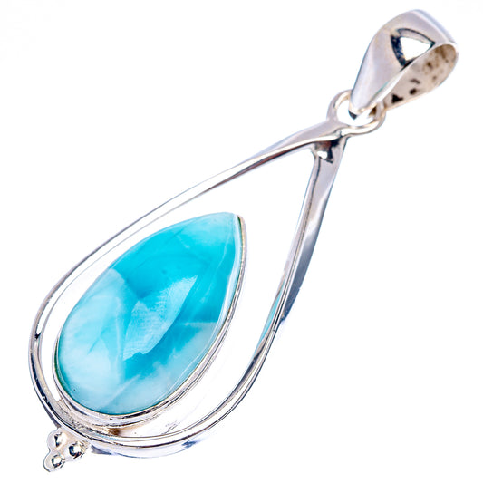 Sterling silver larimar teardrop pendant with light blue pear-shaped stone, open bail