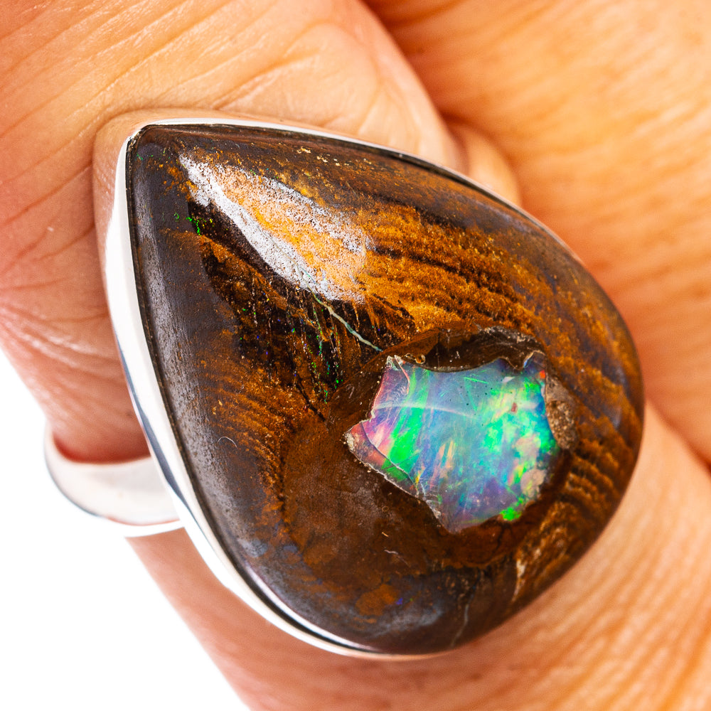 Premium Boulder Opal Ring Size 9 Adjustable (.925 Sterling Silver)