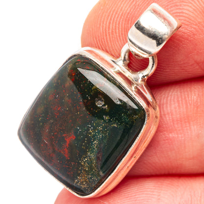 Bloodstone Pendant 1 1/8" (.925 Sterling Silver)