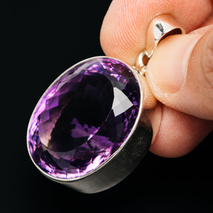 Premium 73ct Faceted Brazilian Amethyst Pendant 1 5/8" (.925 Sterling Silver)